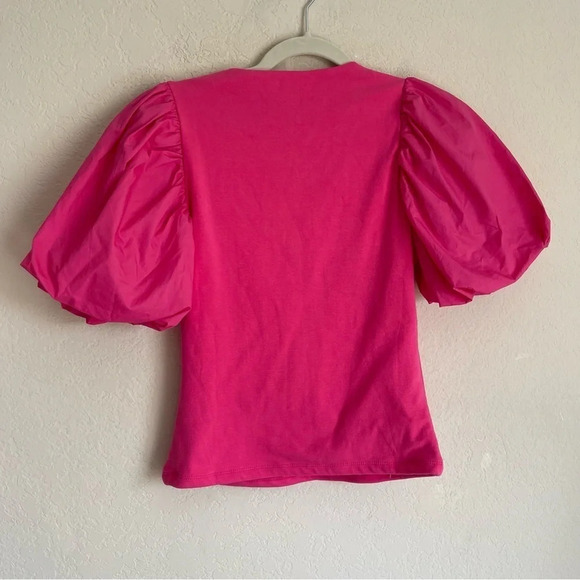 Maeve Anthropologie Puff-Sleeve Wrap Top Pink - Picture 4 of 5